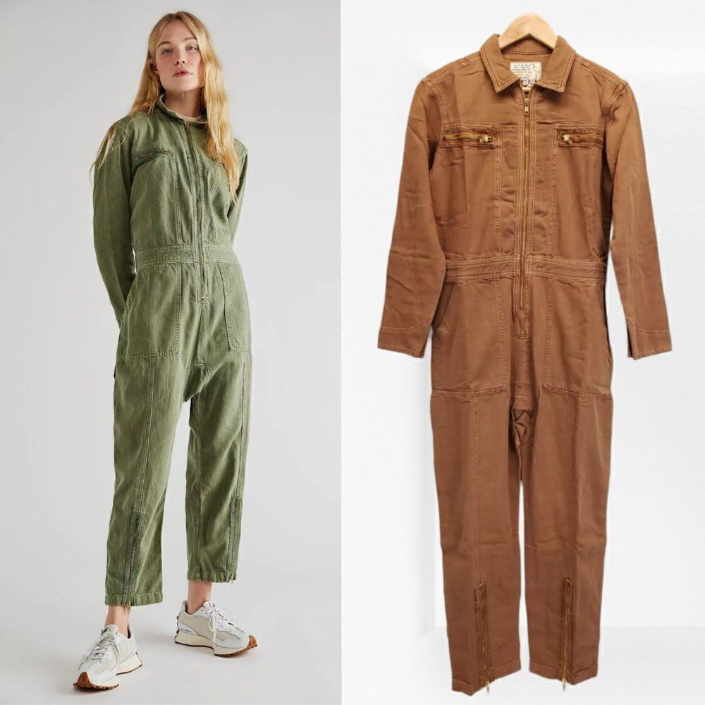 Free People x Sandrine Rose Zip Embroidered Denim Jumpsuit "Weird is Rad"